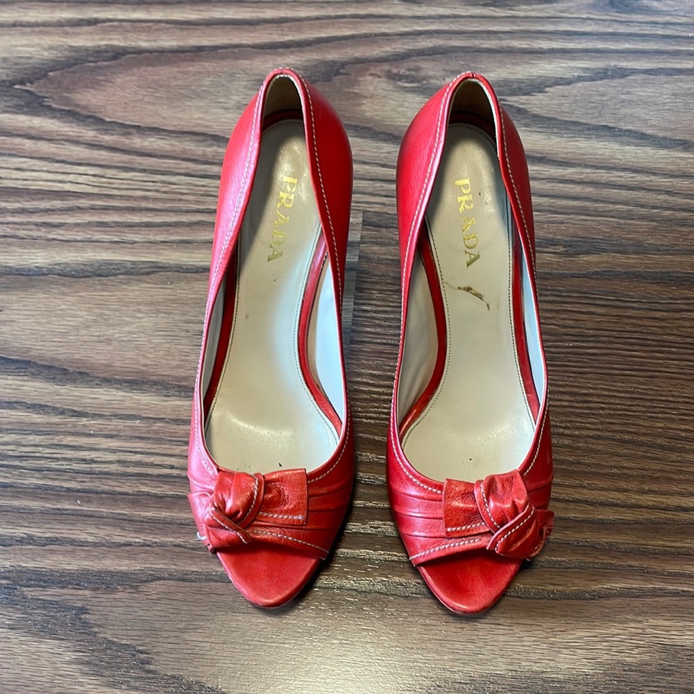 Bright Red Prada Peep-Toe Heels
